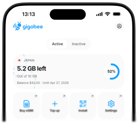 Gigobee account with data left and quick actions